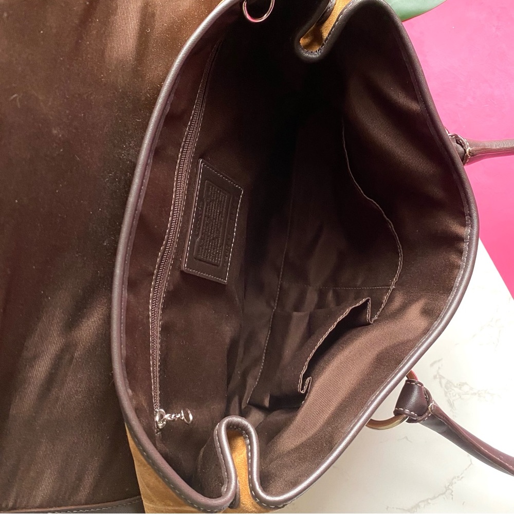 Coach Camel Suede Buckle Flap Top Satchel Purse - Picture 9 of 11